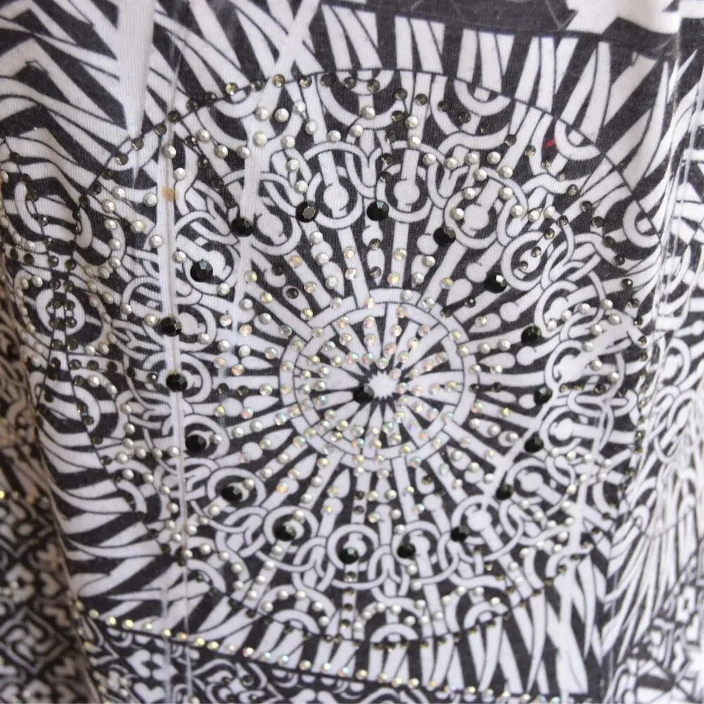 Y2K 'Cover Charge' Rhinestone Tunic Dress Black White Handkerchief Hem M
